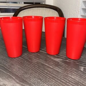 4 Vtg American Maid Tumblers 5" Lt Red 20oz Medium Sz Tumblers Made In USA EUC